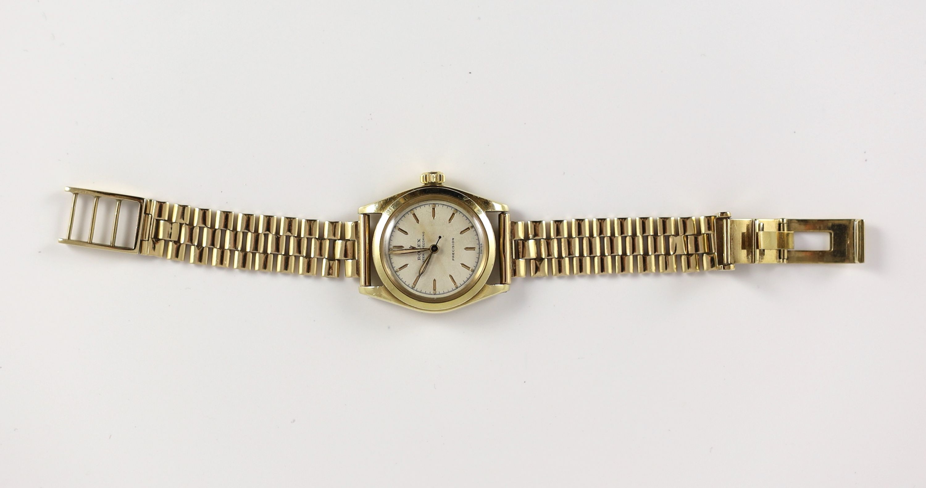 A gentleman's 1950's 9ct gold Rolex Oyster Speed King Precision wrist watch